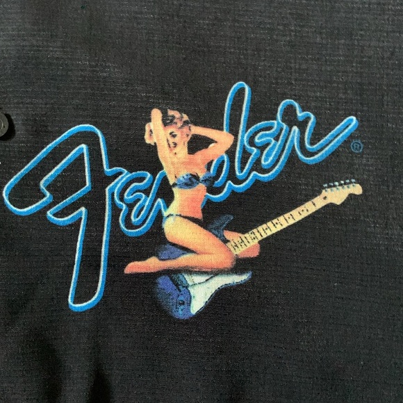 HARD ROCK SAN FRANCISCO CAFE PINUP FENDER GUITAR ROCKABILLY BOWLING SHIRT BLACK - Picture 4 of 13